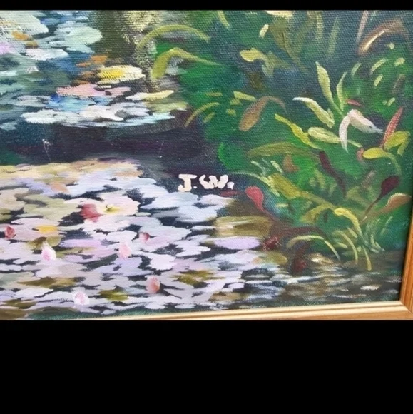 Vintage oil painting of a lily pond - Picture 8 of 11